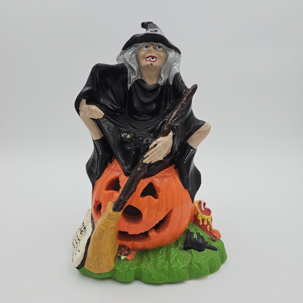 VTG 1972 Byron Mold Ceramic Halloween Witch Jack O Lantern Pumpkin Figurine